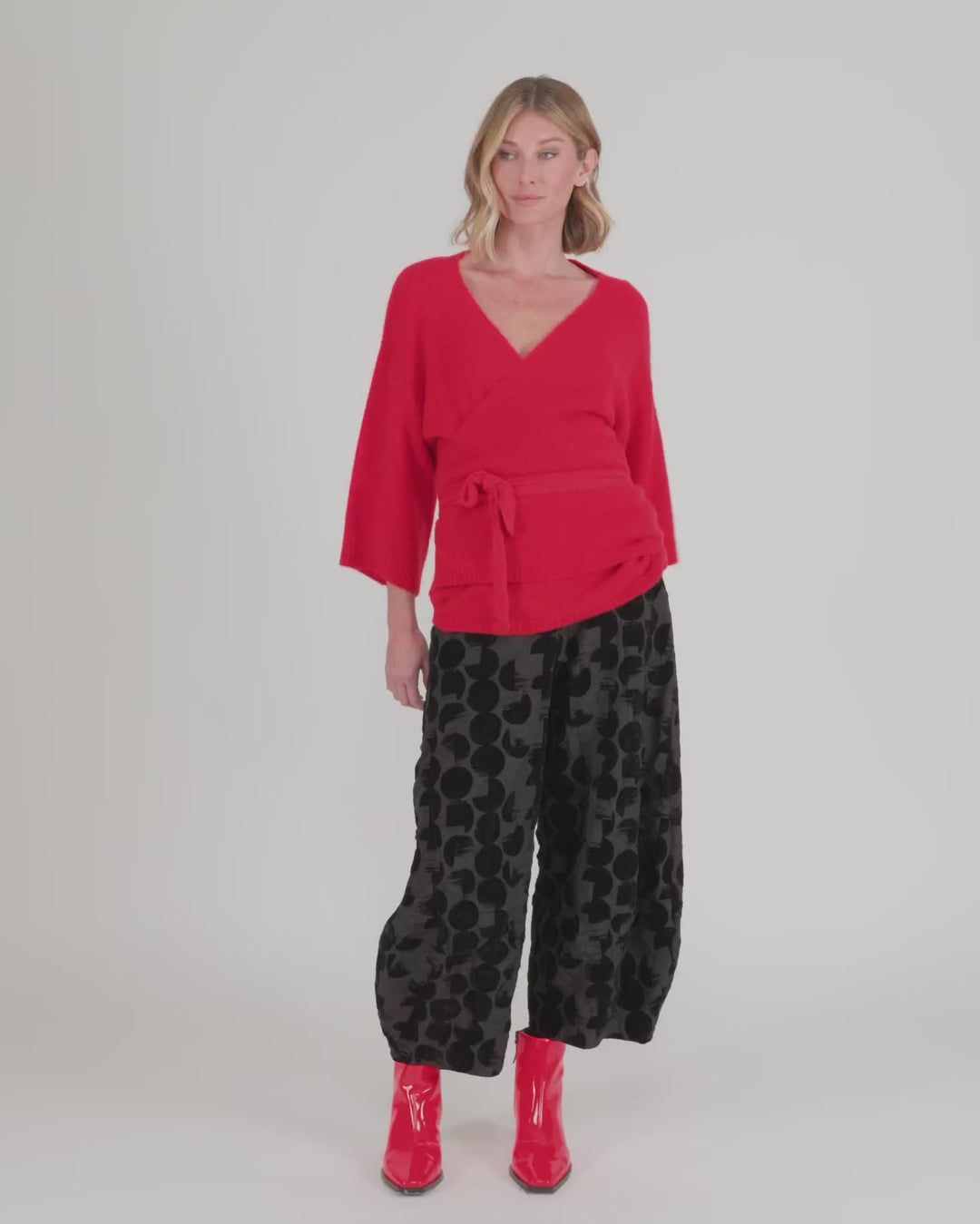 Alin Wrap Sweater, Red
