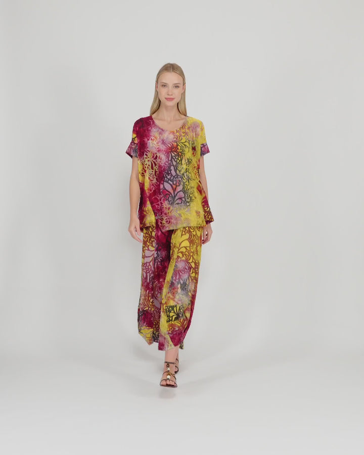 Reverie Trapeze Top, Raspberry/Gold