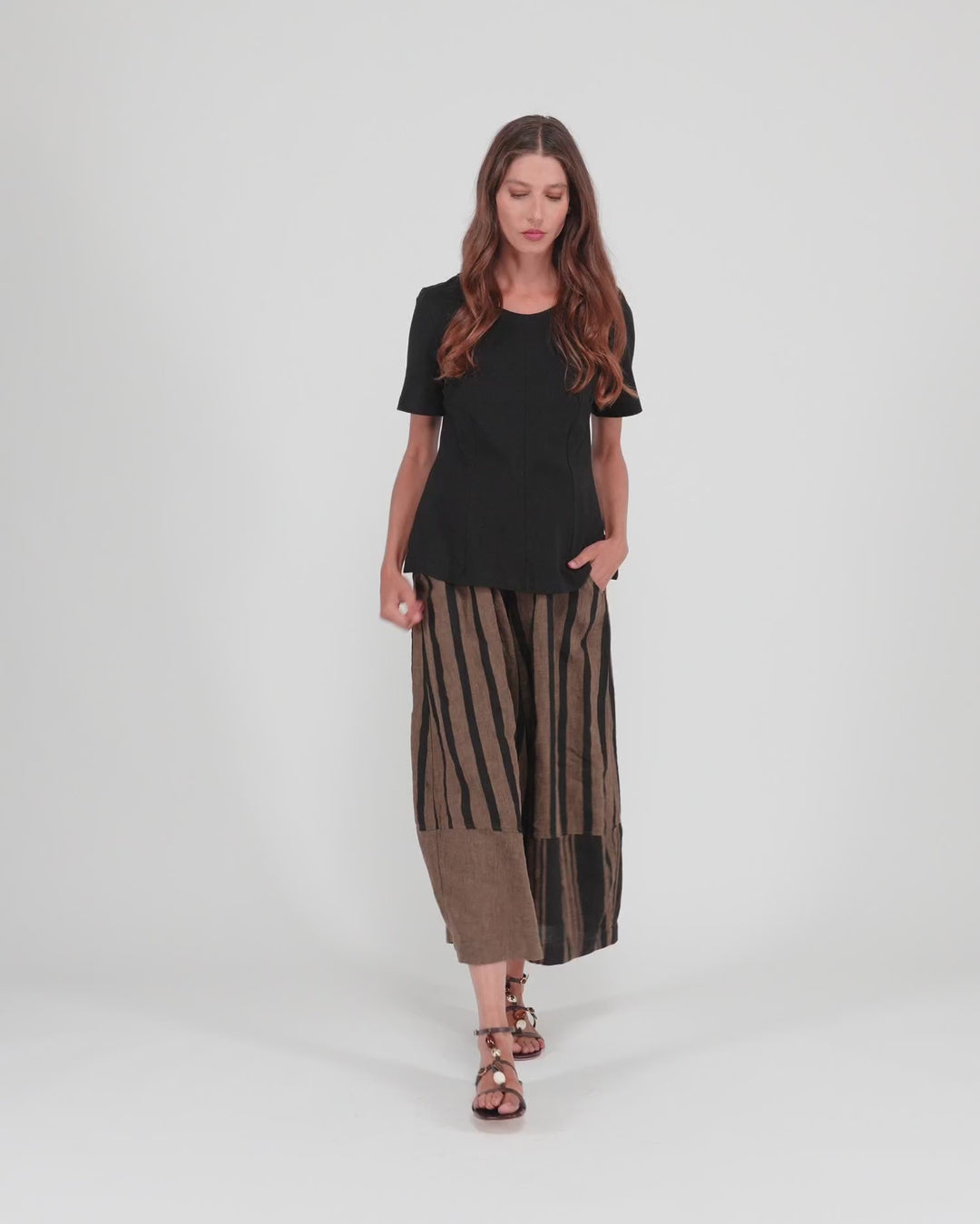 Mesa Linen Wide Leg Pants, Sepia/Black