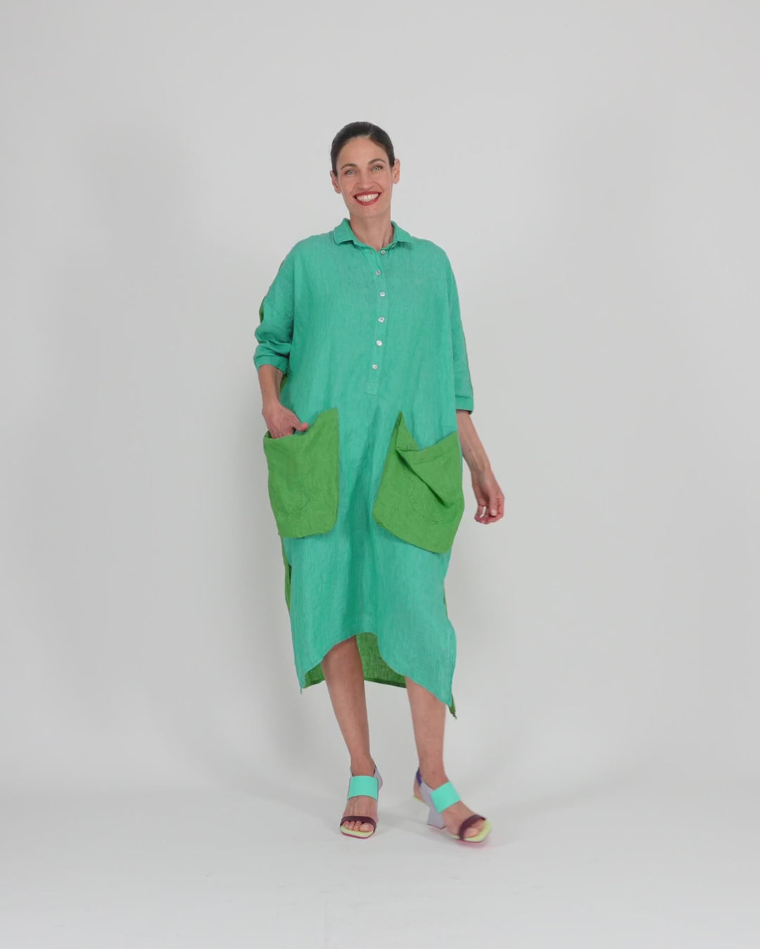 Lagoon Linen Dress, Tropical Mix