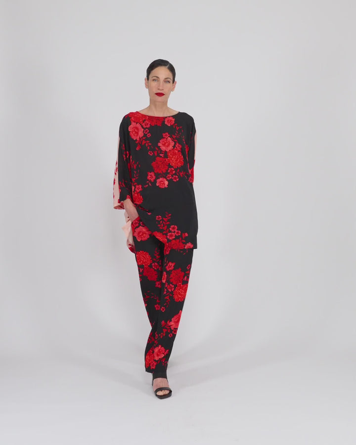Day & Night Tunic, Black/Red Peony