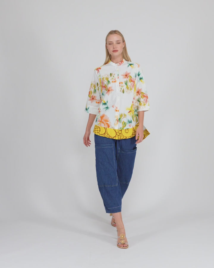 Oleander Collarless Shirt, Garden