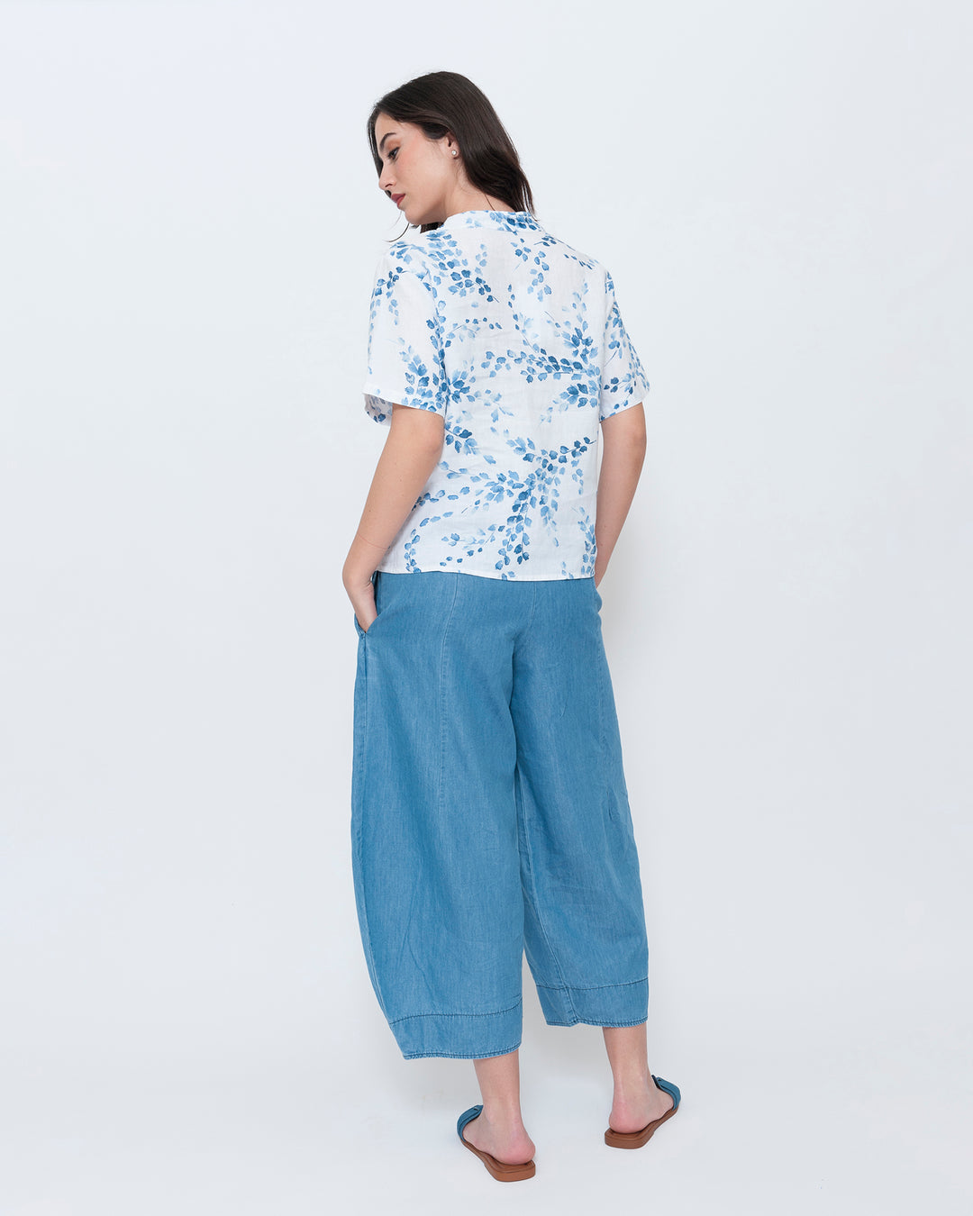 Blueberry Popover Top, White Flora