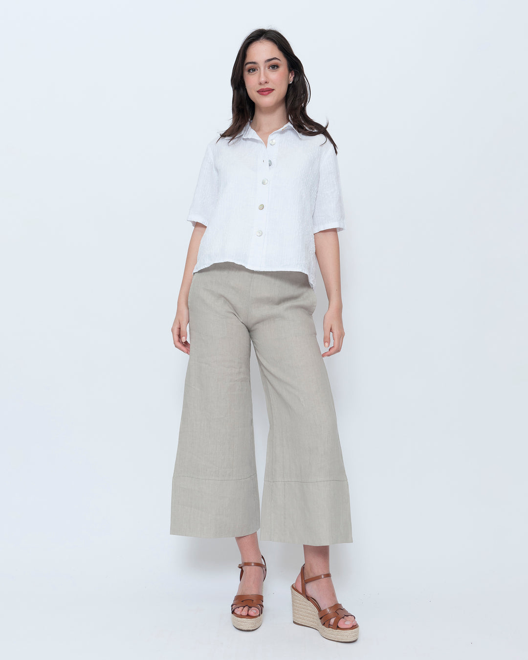 Blueberry Cropped Camp Shirt, Embroidered White