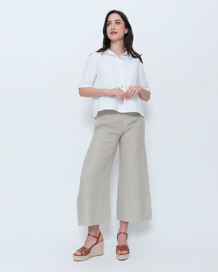 Blueberry Cropped Camp Shirt, Embroidered White