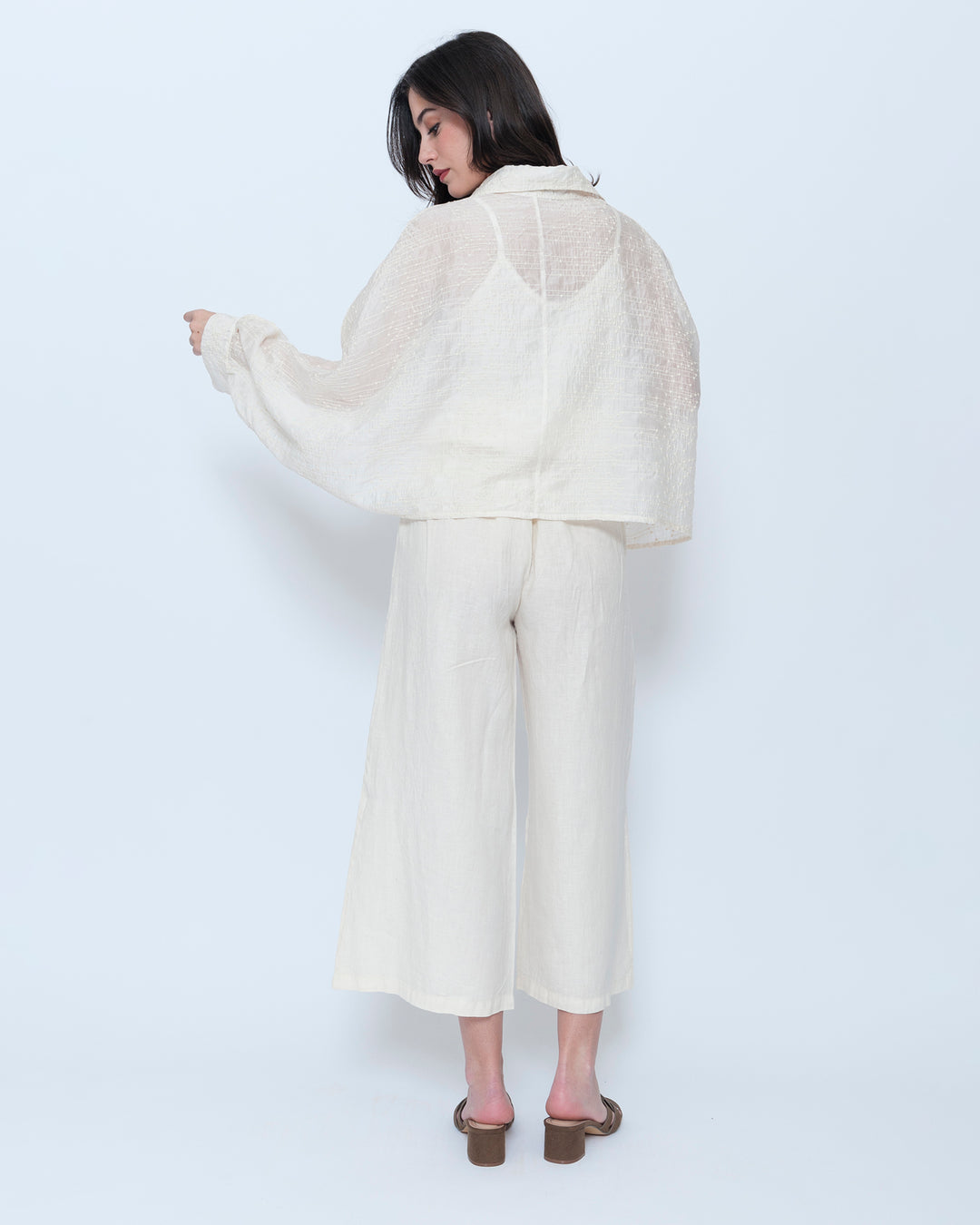 Blueberry Tie Front Shrug, Embroidered Ecru