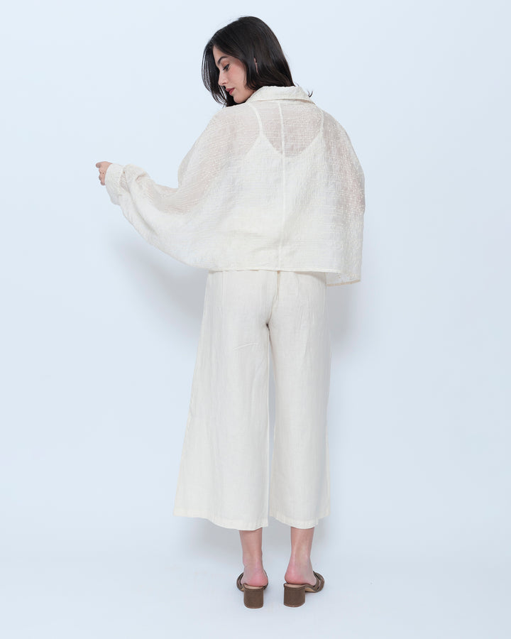 Blueberry Tie Front Shrug, Embroidered Ecru