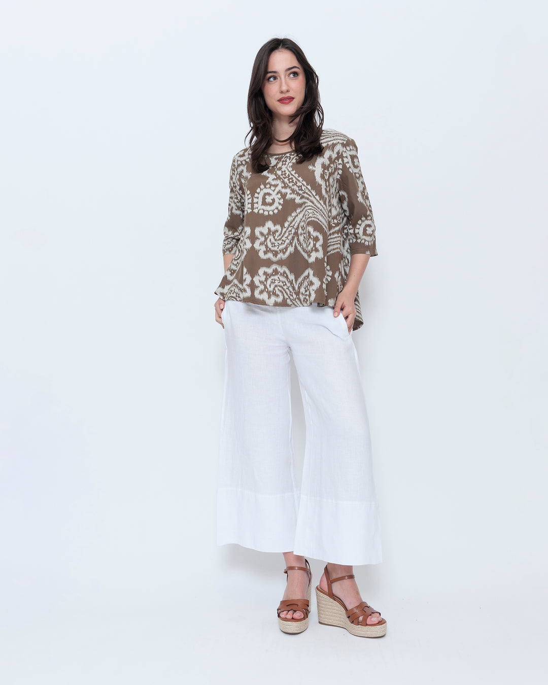 Blueberry Easy A-Line Top, Chocolate Paisley