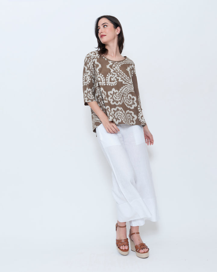 Blueberry Easy A-Line Top, Chocolate Paisley