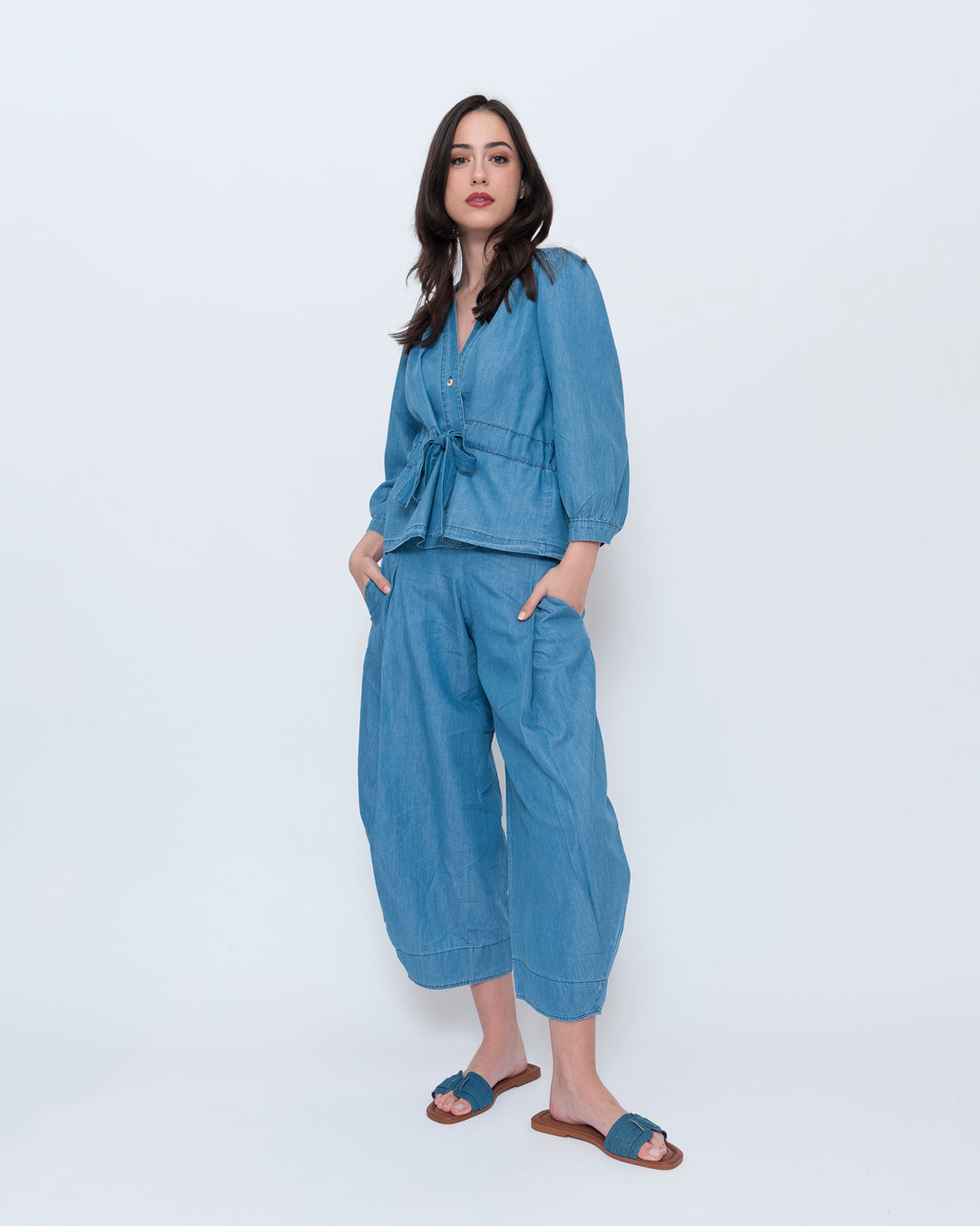Blueberry Cinch Waist Top, Denim
