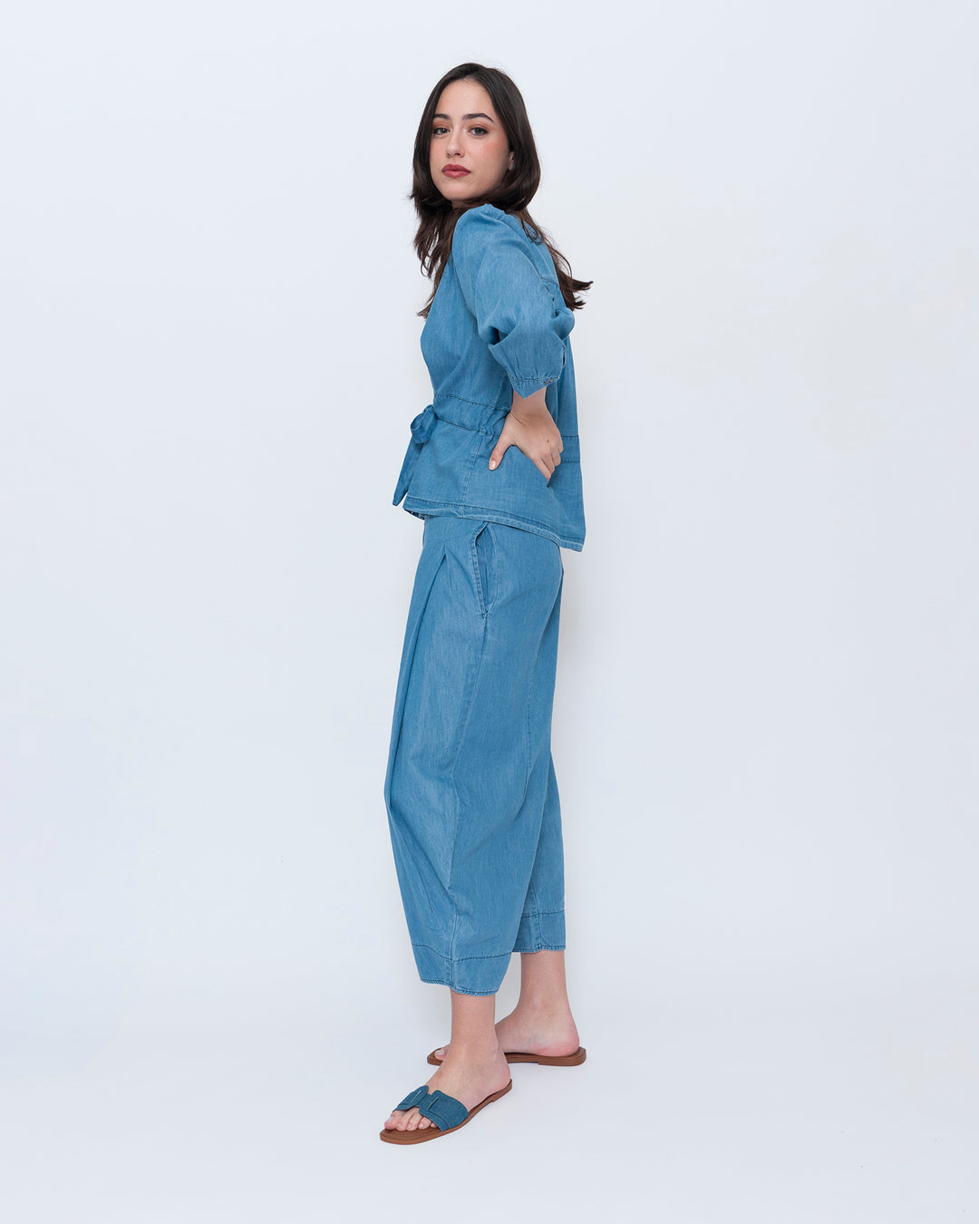 Blueberry Cinch Waist Top, Denim