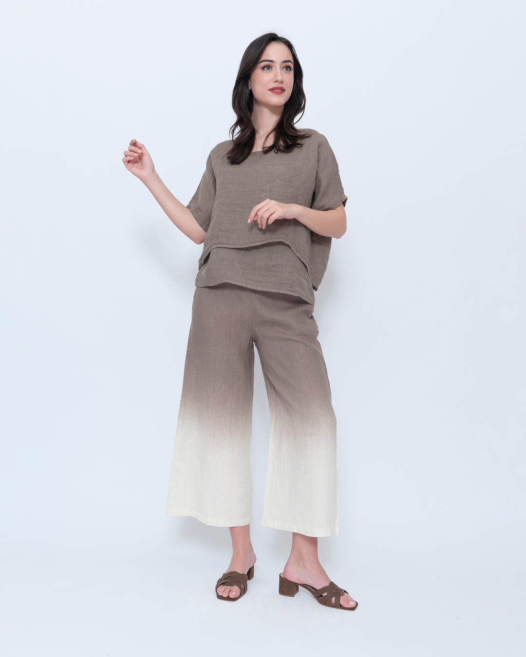 Blueberry Wide Leg Crop Pants, Latte Ombre