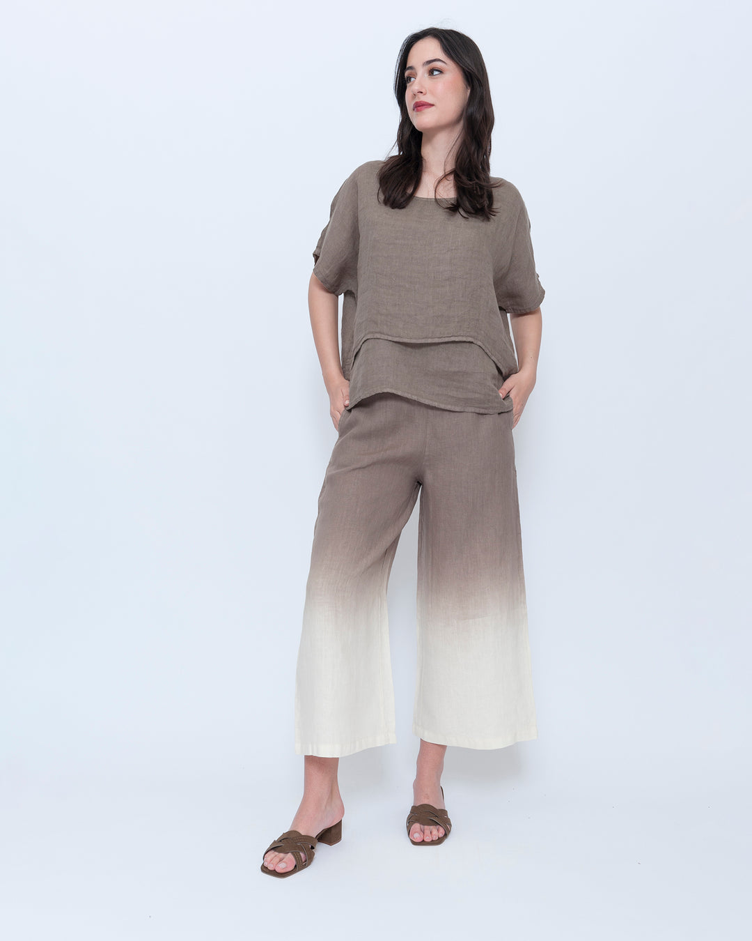 Blueberry Wide Leg Crop Pants, Latte Ombre