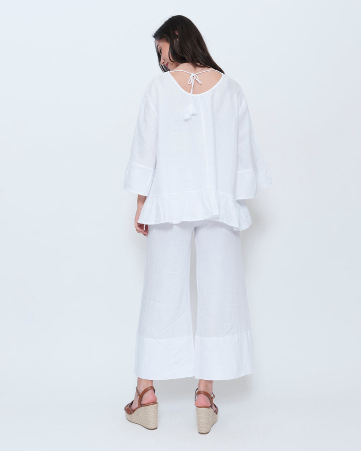 Blueberry Folk Tunic, White