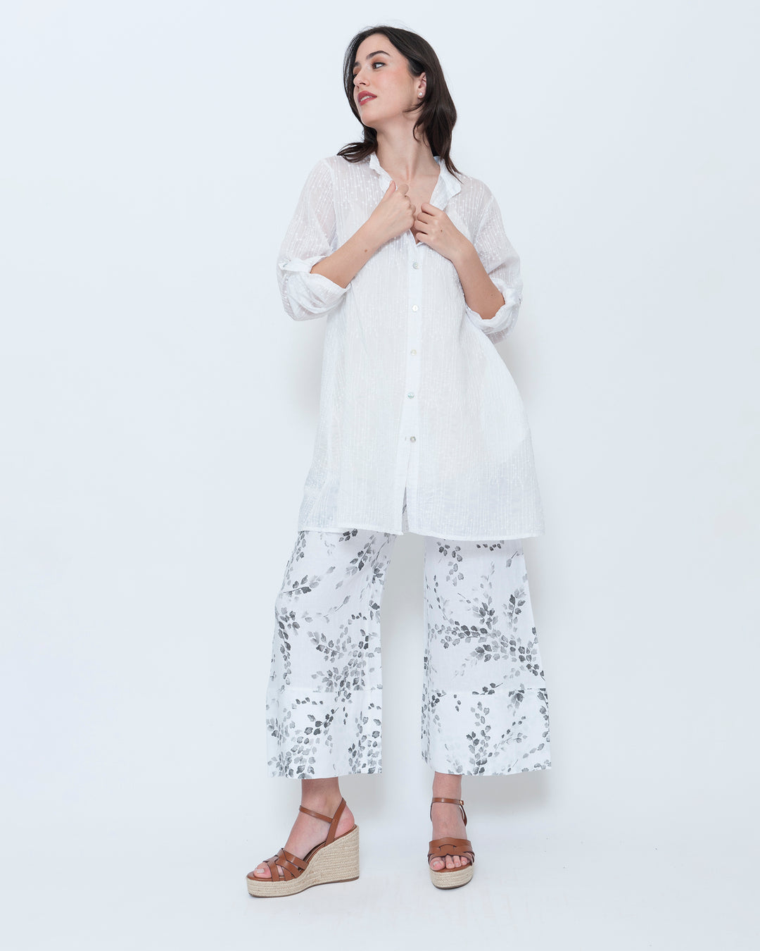Blueberry Flare Trouser, White Flora