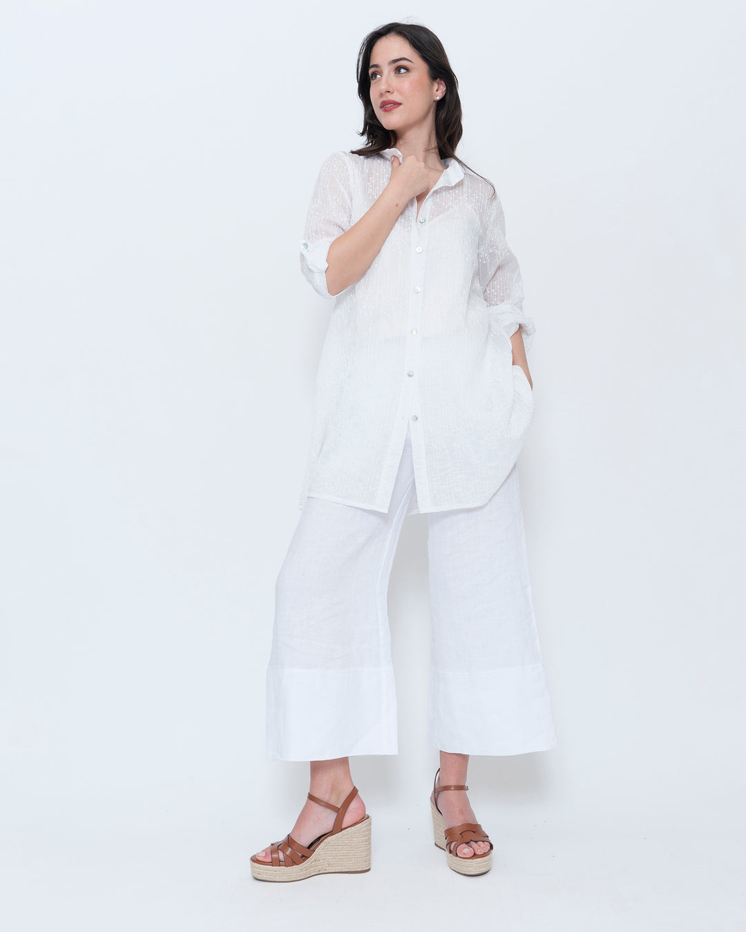 Blueberry Sheer Button Up Tunic, Embroidered White