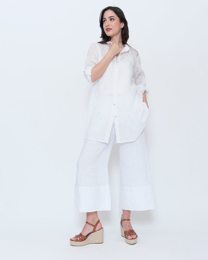 Blueberry Sheer Button Up Tunic, Embroidered White
