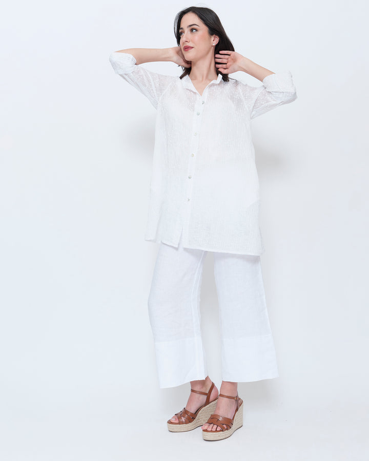 Blueberry Sheer Button Up Tunic, Embroidered White