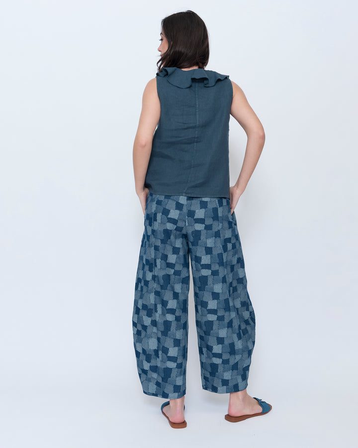 Blueberry Wave Neck Sleeveless Top, Navy