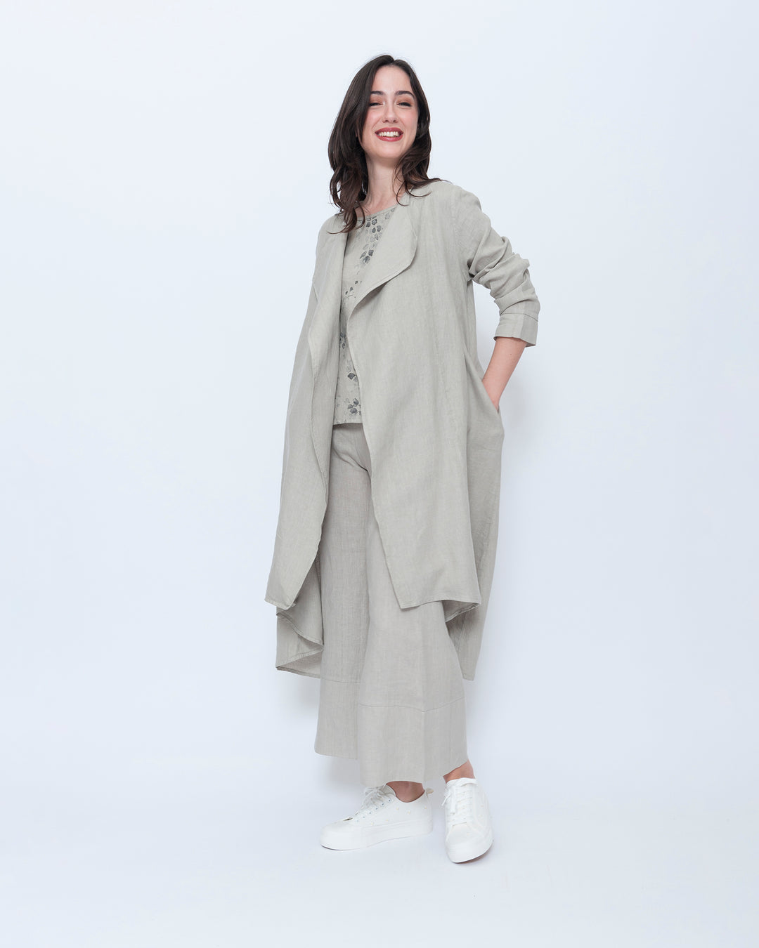 Blueberry Draped Duster, Beige