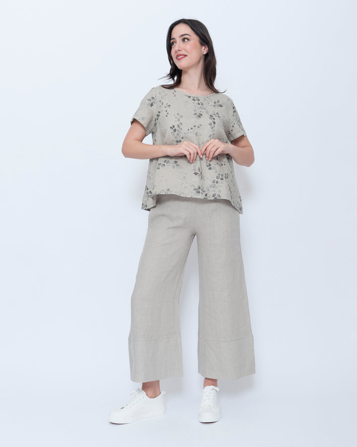 Blueberry Quiet Top, Beige Flora