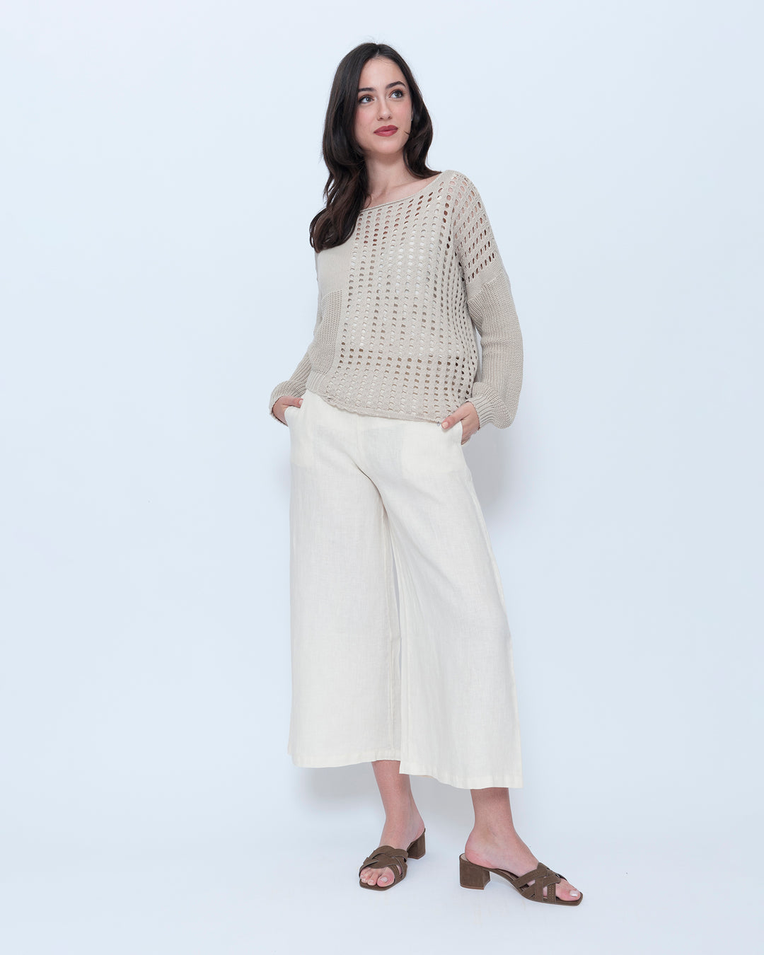 Blueberry Weave Sweater, Beige