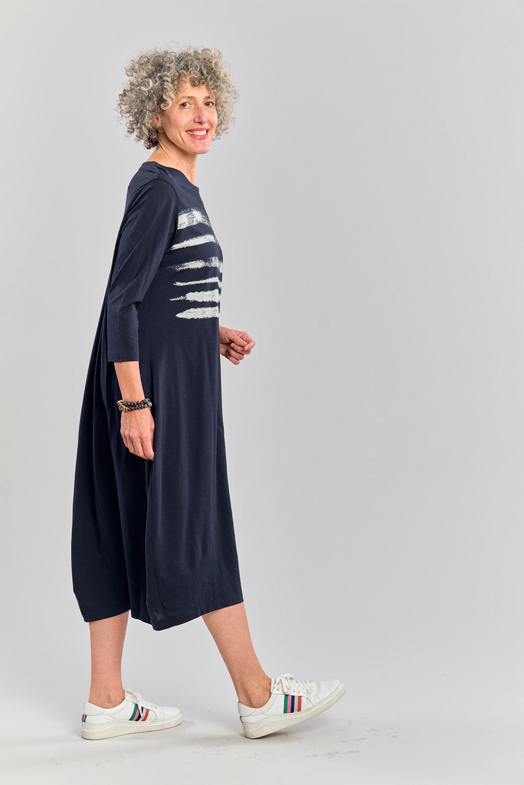 Chalk Stripe Midi Dress, Black - Alembika Designer Women's Clothing