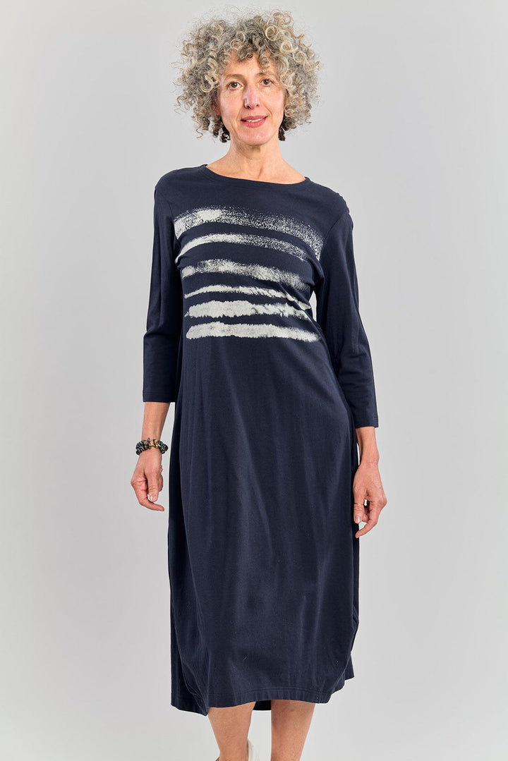 Chalk Stripe Midi Dress, Black - Alembika Designer Women's Clothing