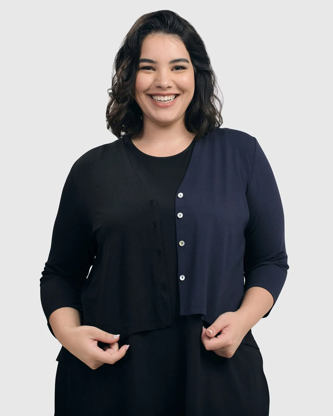 Essential 2-tone Crop Cardigan, Navy NAVY (US 4-6)