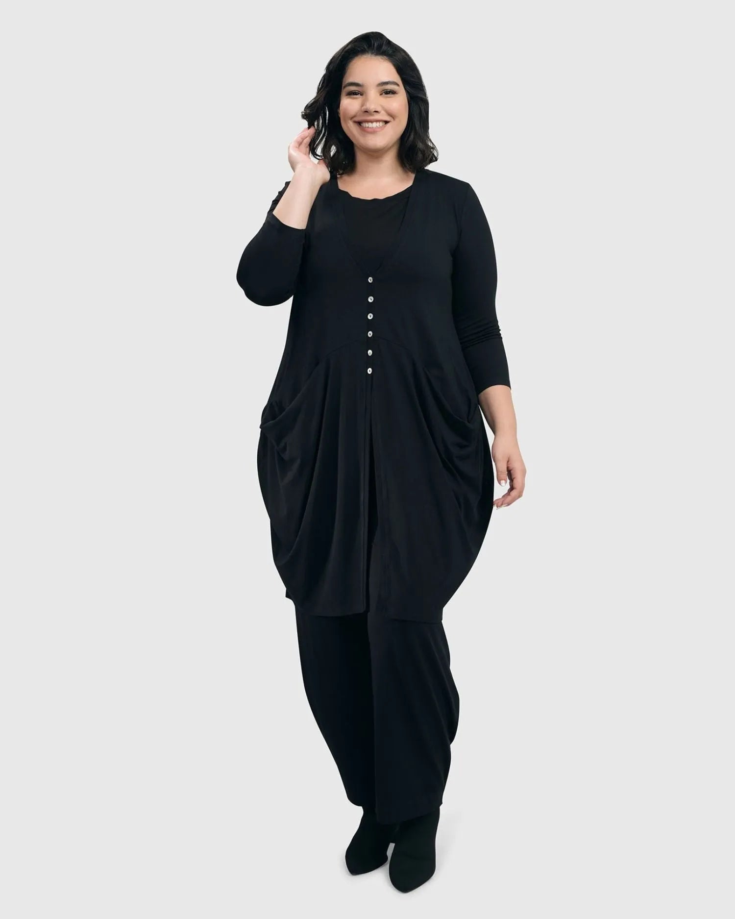 Essential Draped Cocoon Jacket, Black