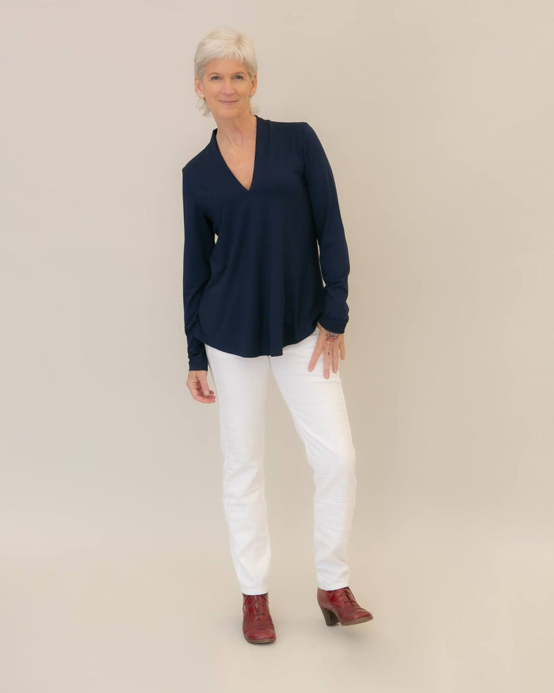 Essential V-neck Tunic Top, Navy