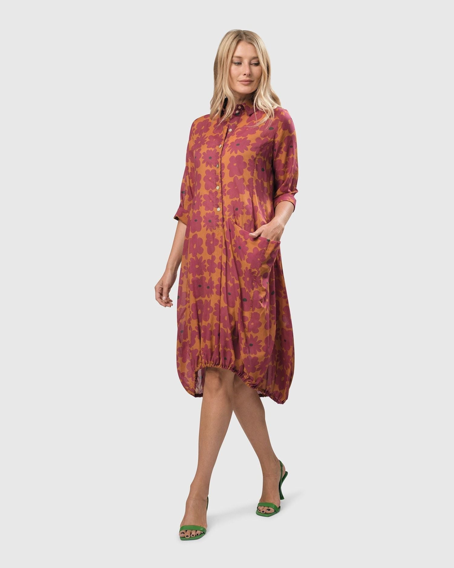 Aster Cotton Voile Wonderful Dress, Fuchsia/orange – Alembika U.S.