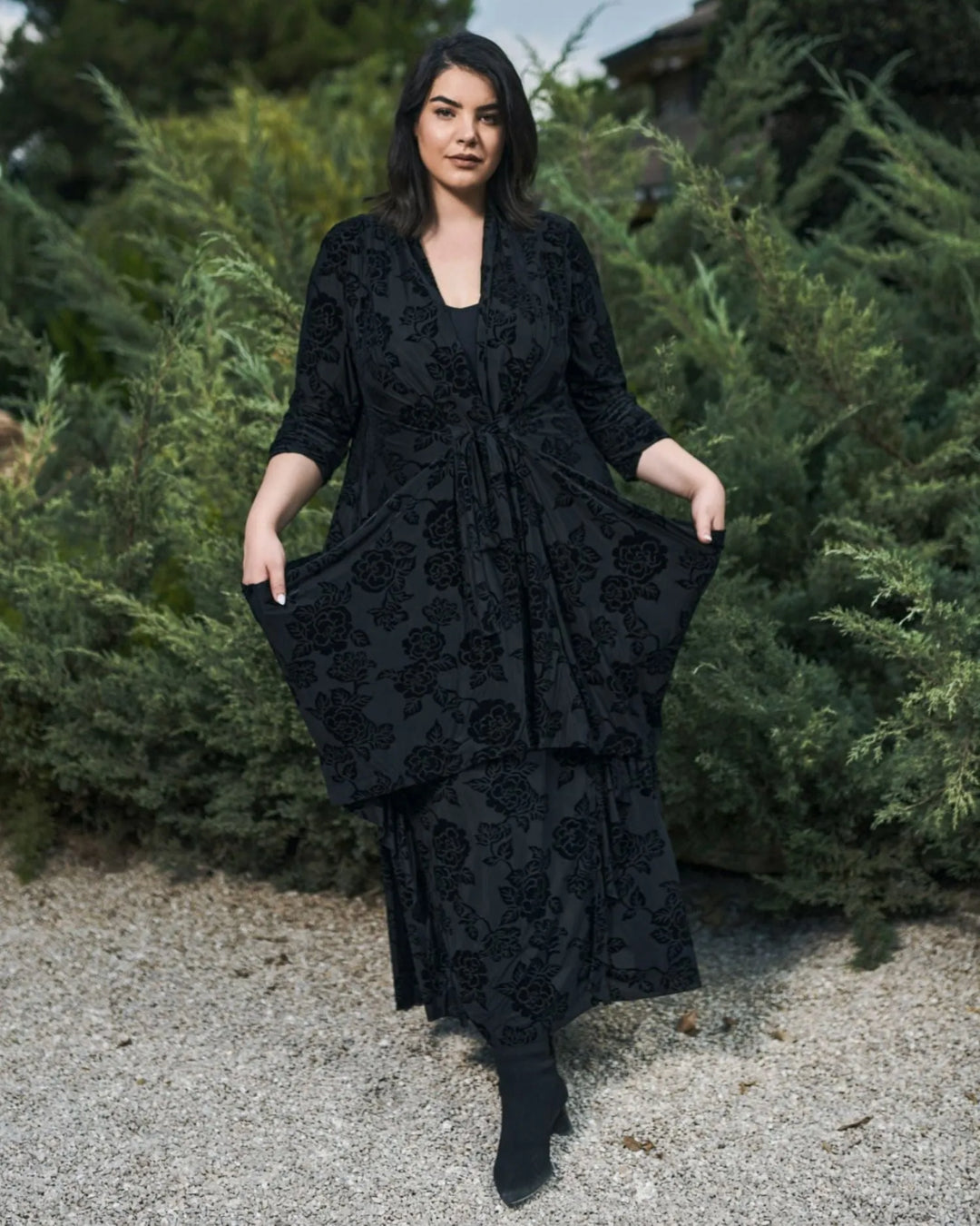 Lace Draped Tie-Front Jacket, Black Alembika U.S. Lace Draped Tie-Front Jacket, Black Alembika U.S.