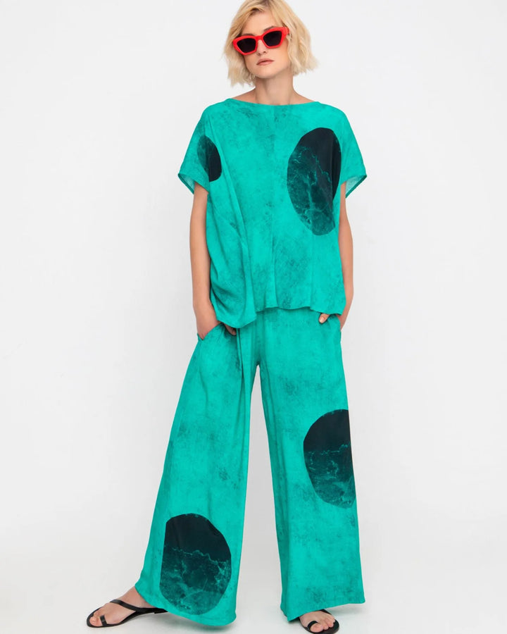 Ozai N Ku Aquatic Palazzo Pants, Aqua/black