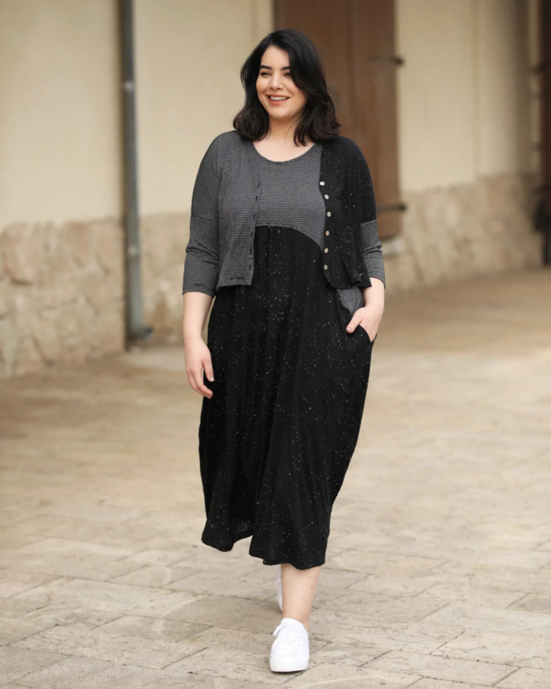 ladies crinkle dresses Woman Within Printed Short-Sleeve Crinkle Maxi Dress