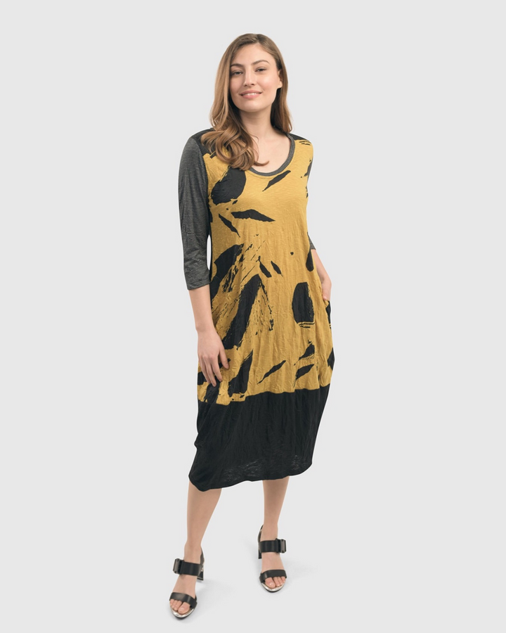 Yellow Crinkle Cocoon Dress for plus size women