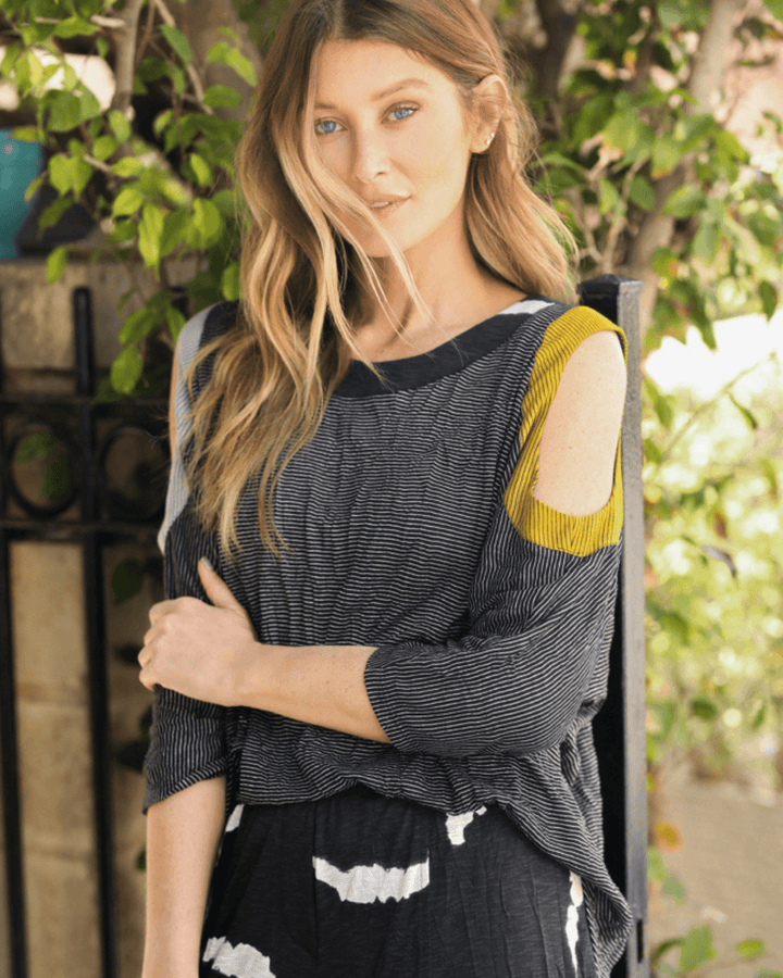 Cool Cutout Crinkle Top, Stripe - Alembika Designer Women's Clothing