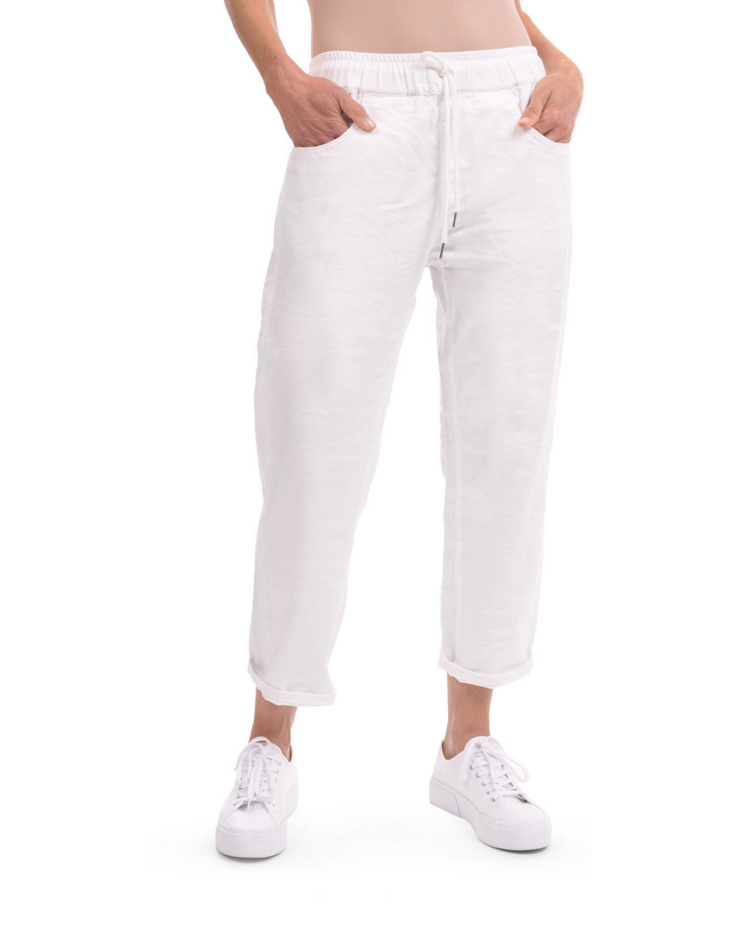 plus size iconic stretch crop jeans in white color 