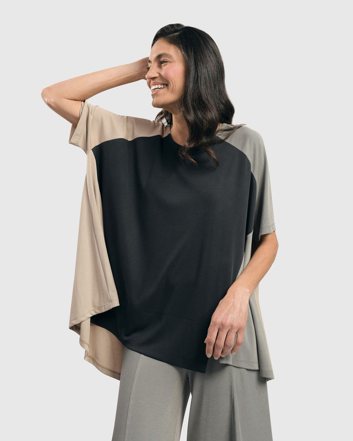 Essential Colorblock Cupro Trapeze Top, Charcoal