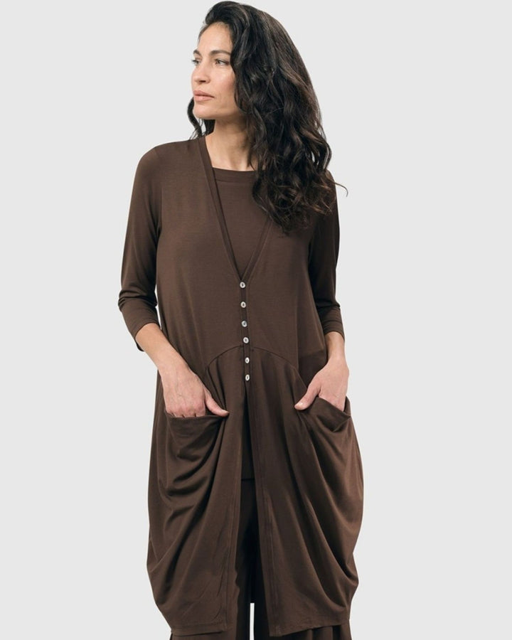 Essential Draped Cocoon Jacket, Coffee