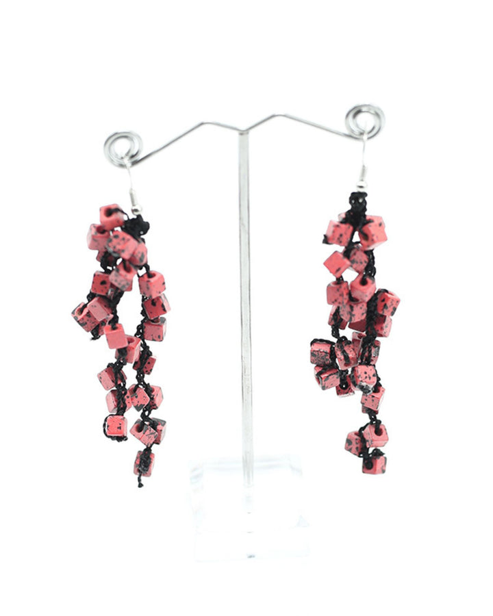 Iris Pashmina Tassel Earrings, Pink/Black