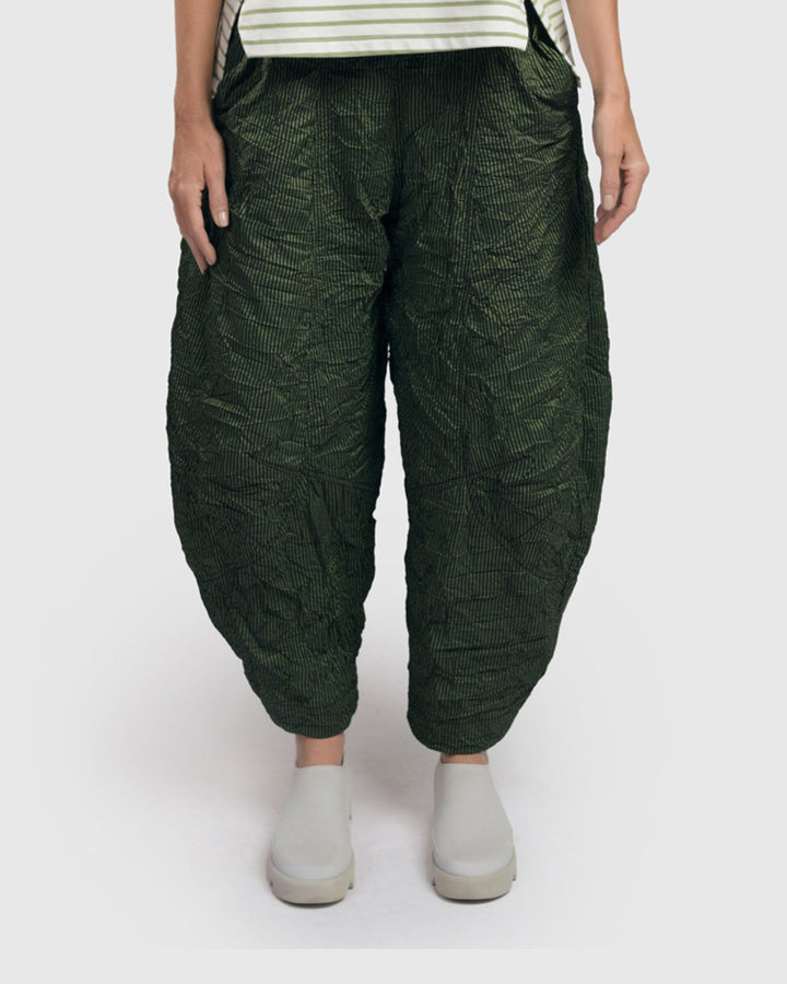 Urban Pinstripe Crinkle Lantern Pants, Forest/black