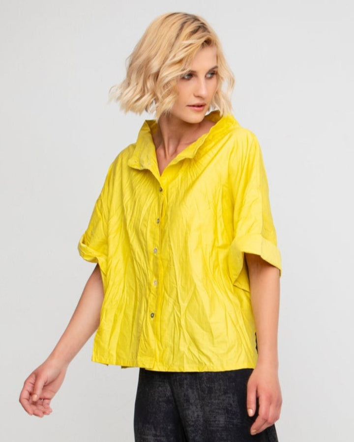 Ozai N Ku Crinkle Funnel Shirt, Yellow