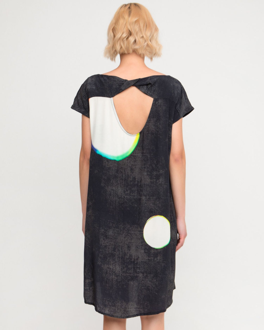 Ozai N Ku Orbits Open-Back Shift Dress, Charcoal multi