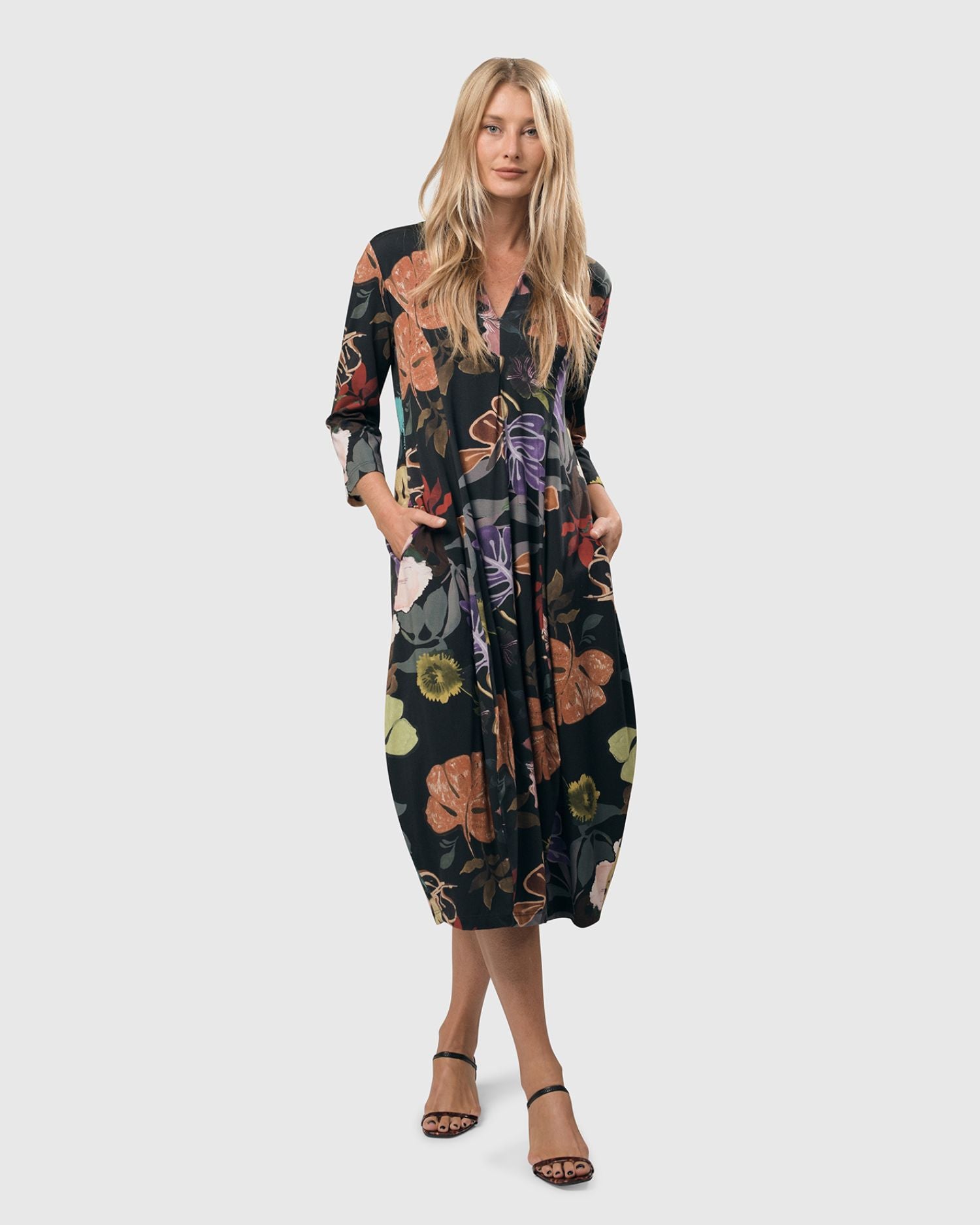 Bali Midi Dress, Leaves multi – Alembika U.S.