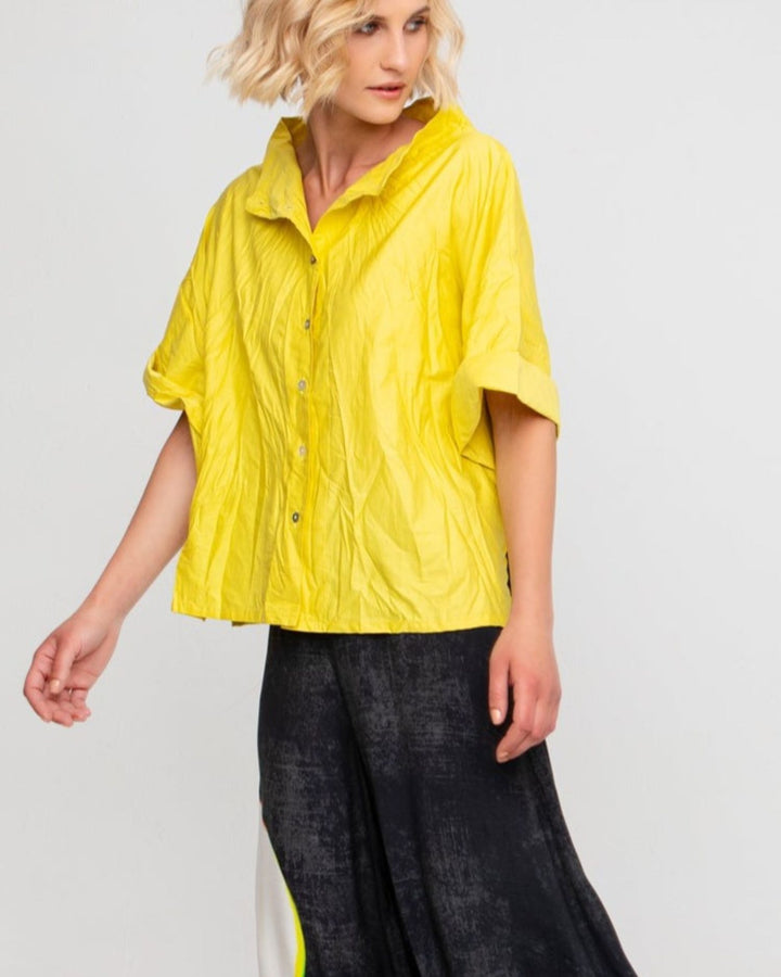 Ozai N Ku Crinkle Funnel Shirt, Yellow