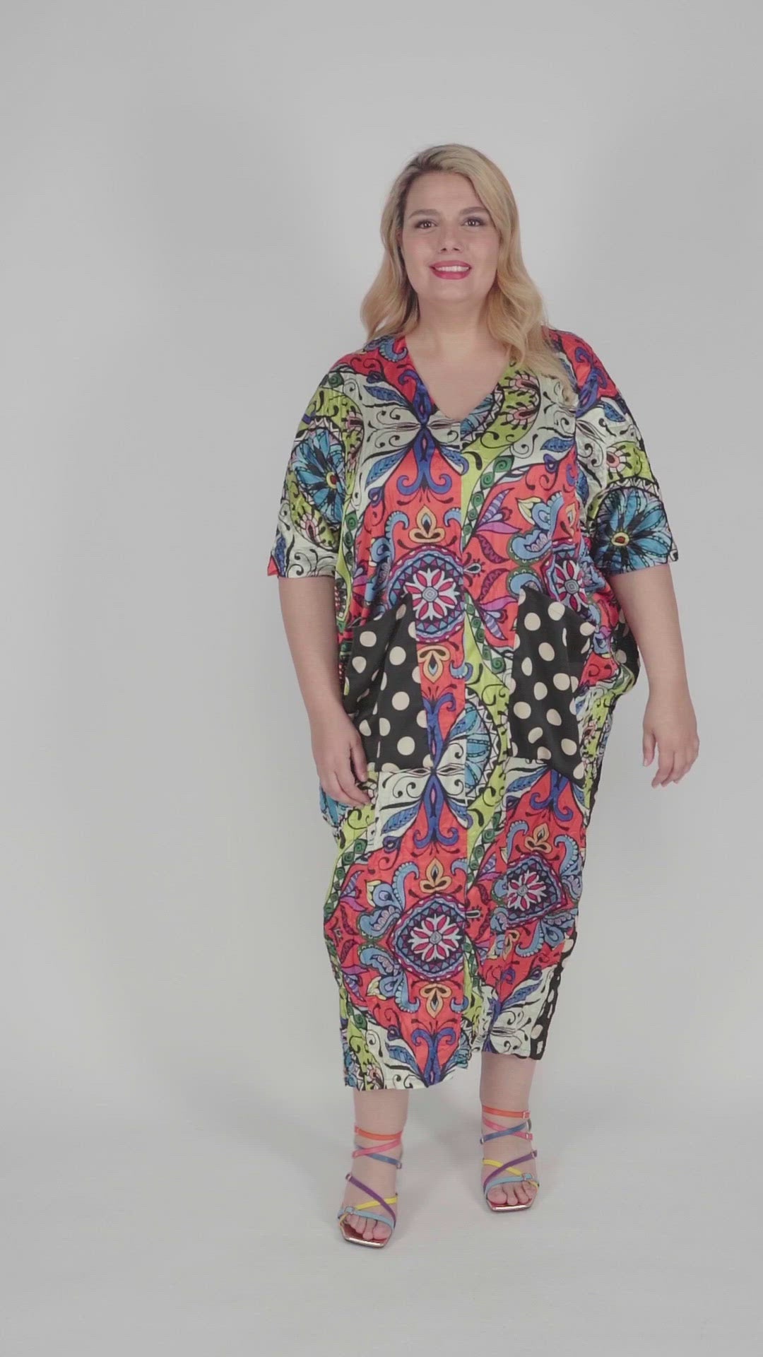 Paisley Dot Crinkle Caftan, Multi