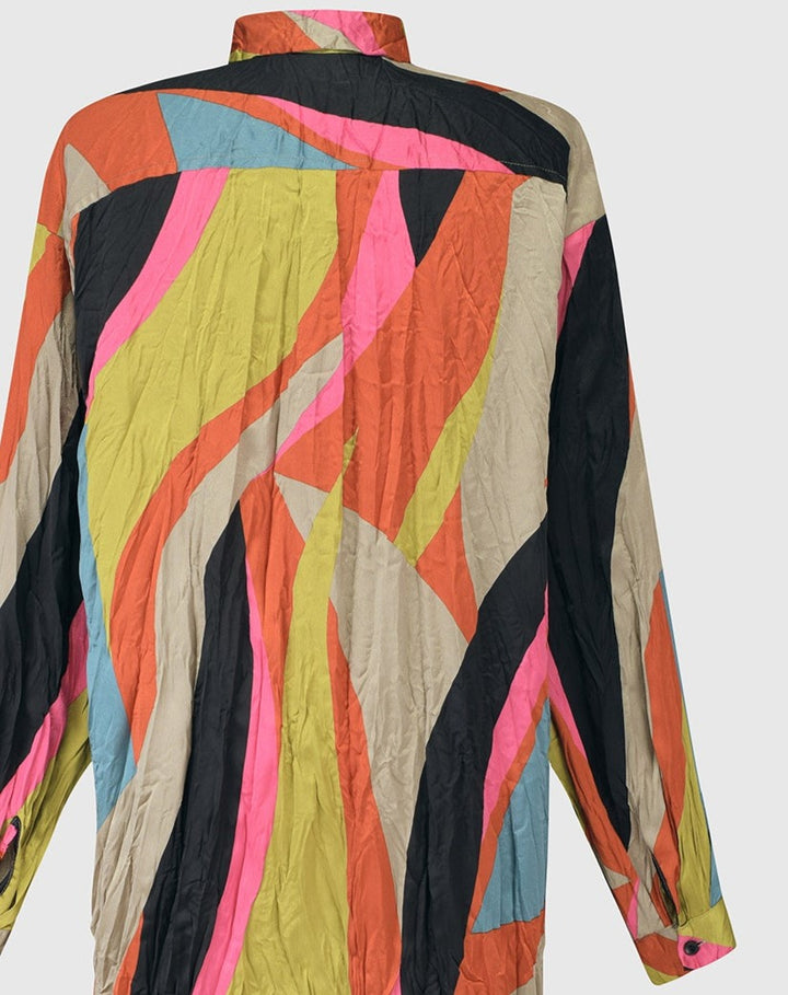 Abstract Crinkle Shirtdress, Multi