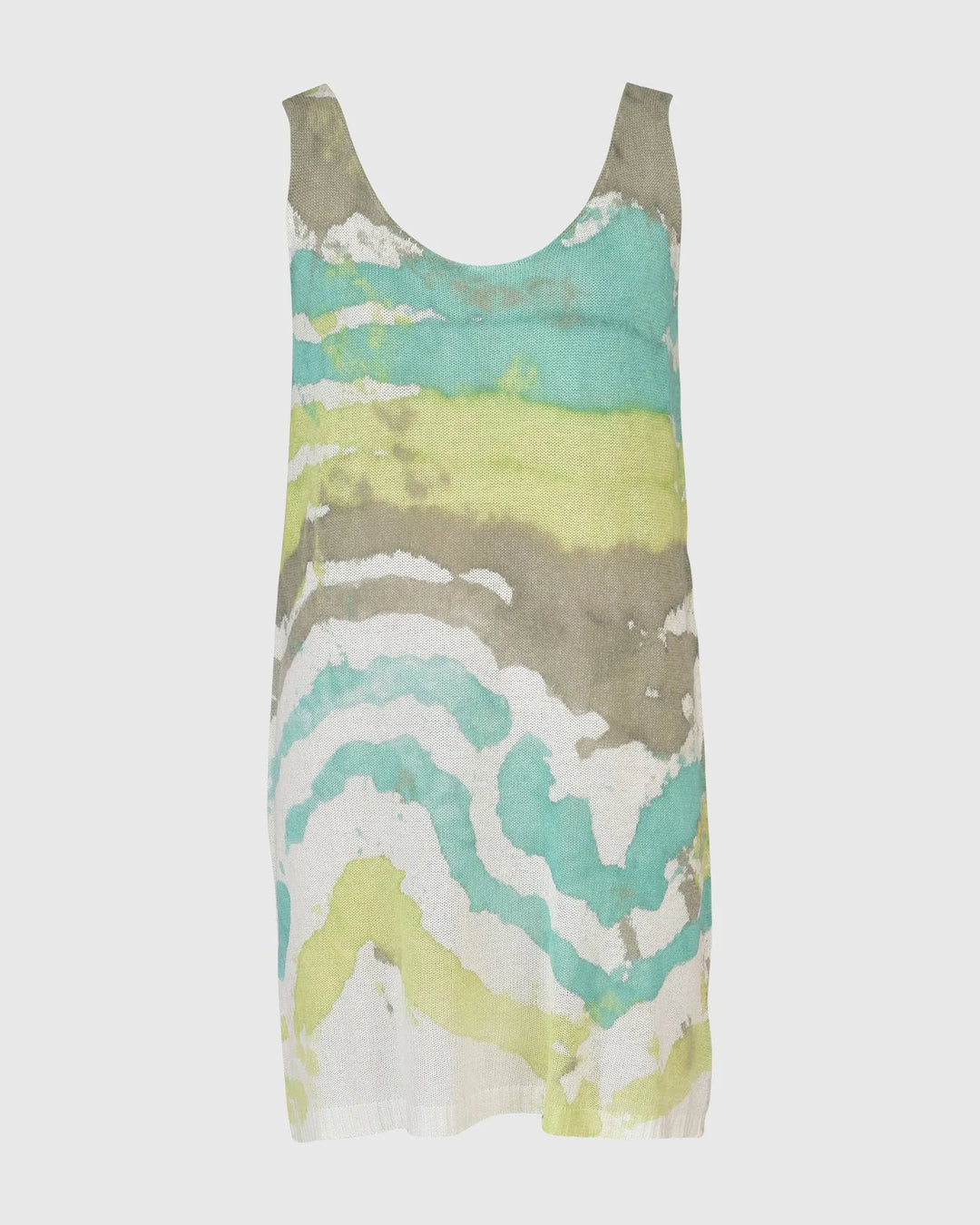 Watercolor Sleeveless Tunic Sweater, Lagoon