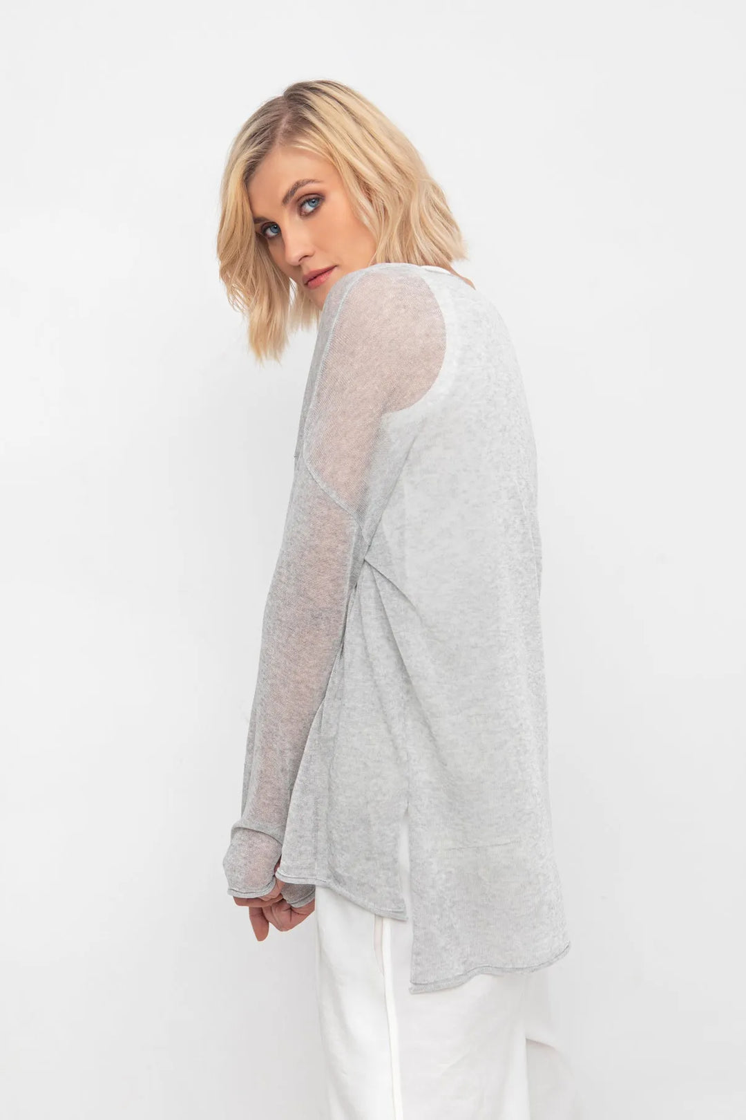 Ozai N Ku Whisper Deep V Sweater, Silver